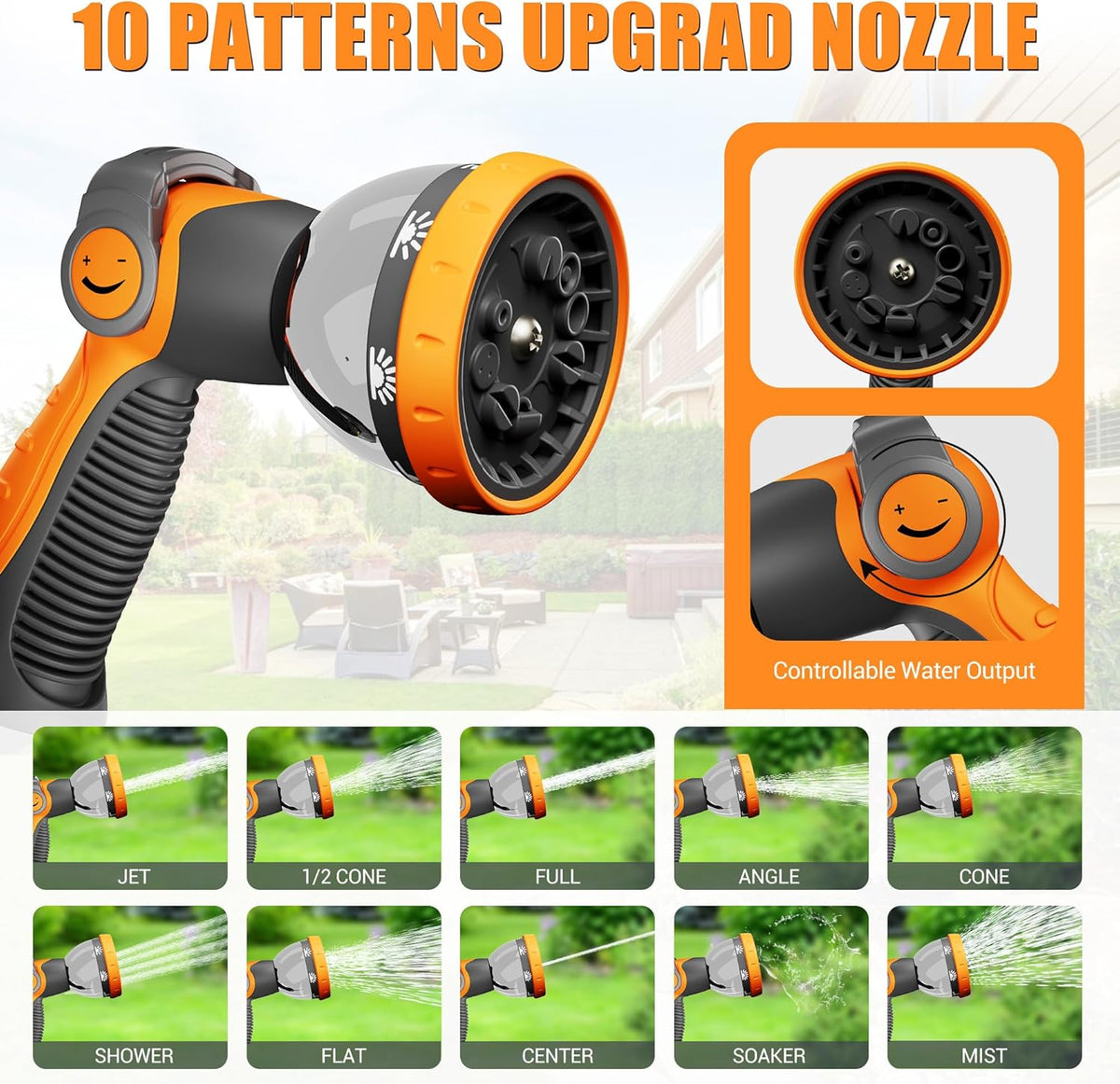 5/8" × 110 ft Retractable Hose Reel, Heavy Duty Retractable Garden Hose Reel Wall Mounted with 10-Pattern Hose Nozzle/Any Length Lock/Slow Return System/180°Swivel Bracket