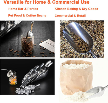 6 OZ Cast Aluminum Utility Scoop, One-Piece Solid Ice Scoop for Ice Bucket, Bar, Kitchen, Multipurpose Food Scooper for Flour, Sugar, Popcorn, Dog Food (Silver) (6OZ)