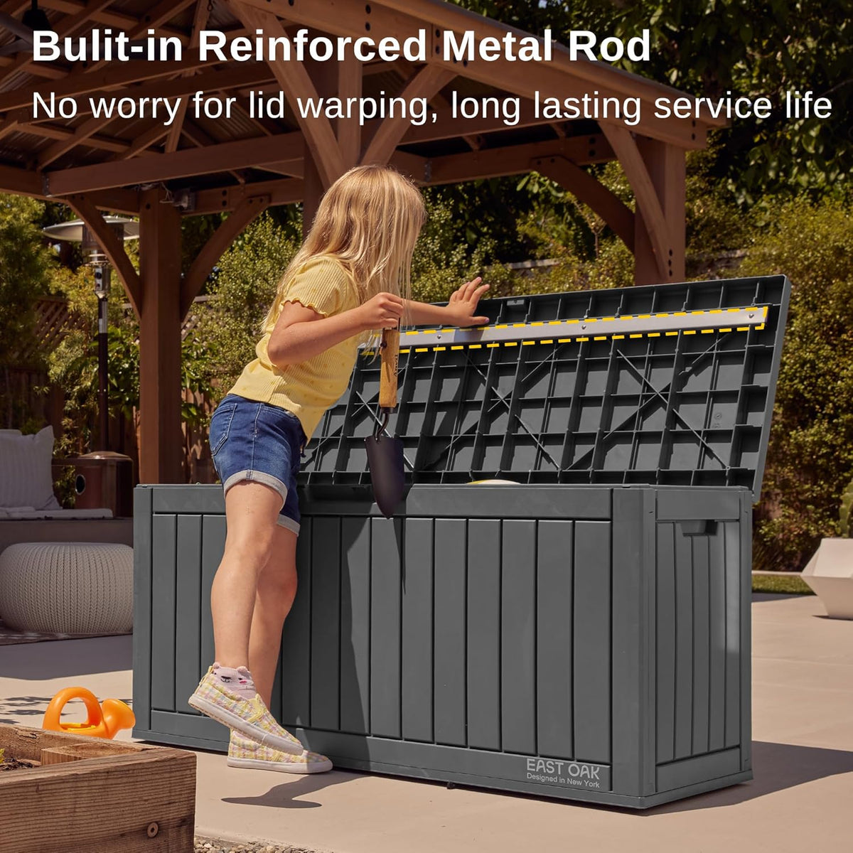 EAST OAK Outdoor Storage Box, 31 Gallon Deck Box Indoor and Outdoor Use, Waterproof Resin Storage Bin for Package Delivery, Patio Cushions, Gardening Tools, Lockable, UV Resistant, Grey