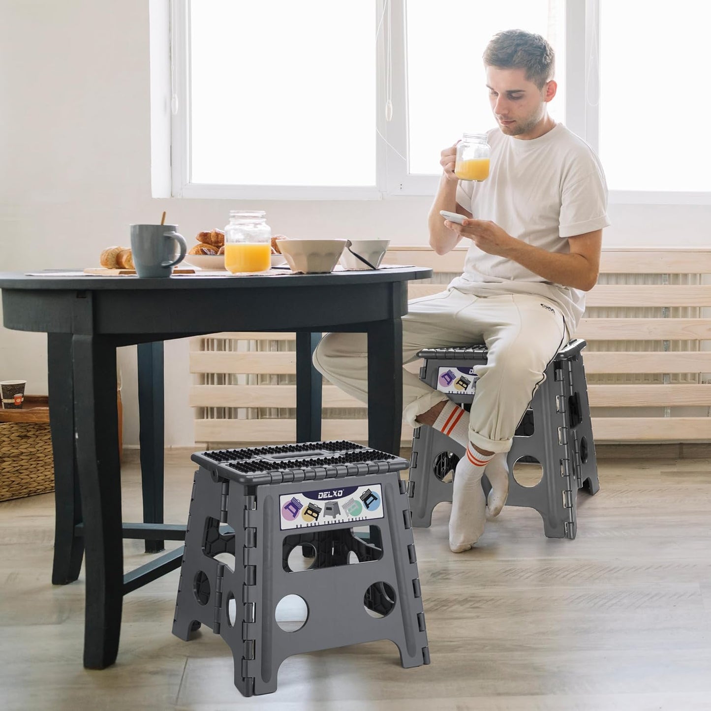 Folding Step Stool 13 Inch,300 Lbs Step Stool for Adults Black