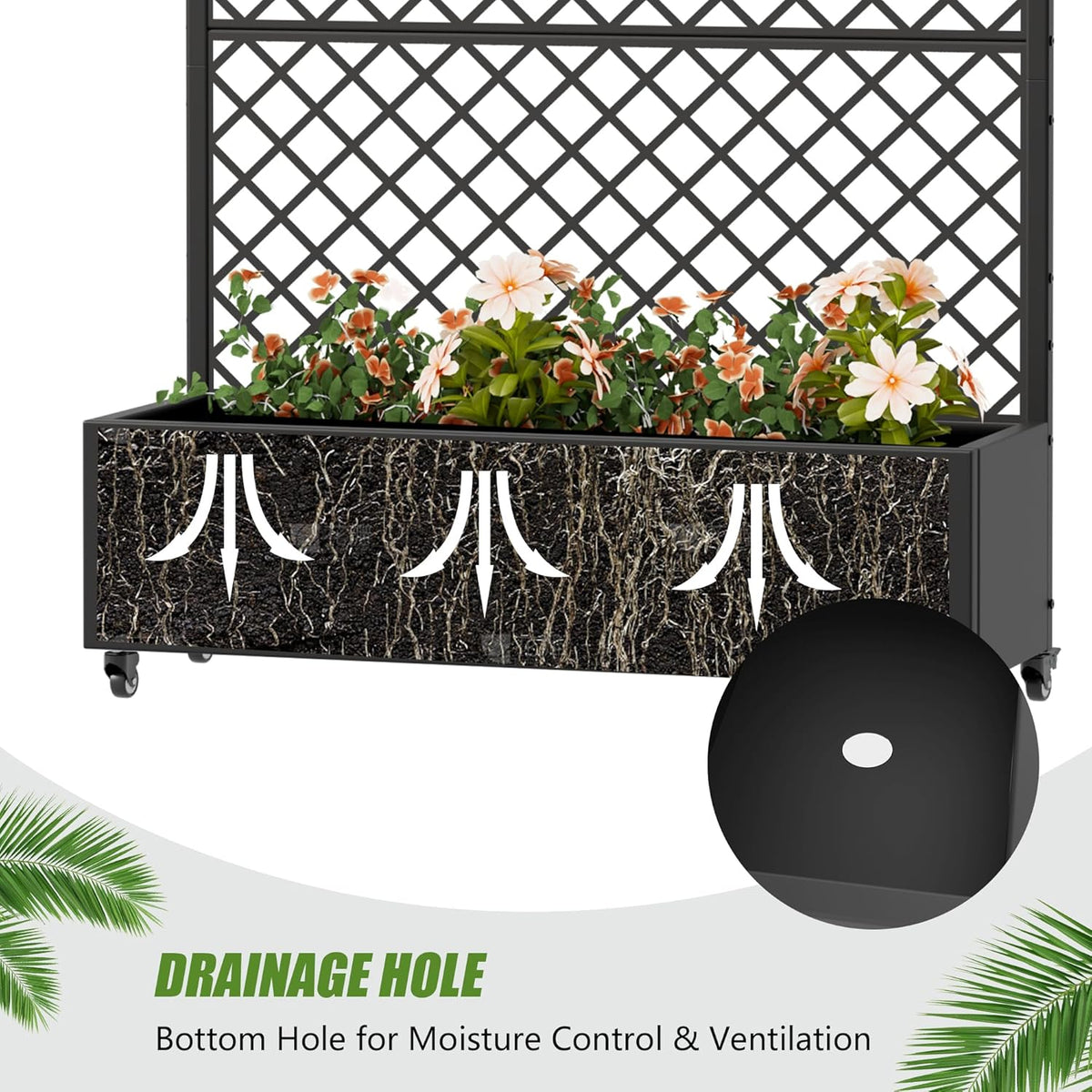 Casaphoria Metal Raised Garden Bed with Trellis and Wheels, 72"x47"x16" Planter Box for Climbing Plants, Vegetables & Vines, Features Drainage Holes and Privacy Screen (Black-Louver) - Colors D
