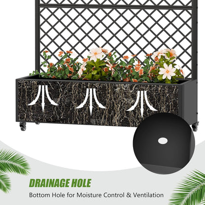 Casaphoria Metal Raised Garden Bed with Trellis and Wheels, 72"x47"x16" Planter Box for Climbing Plants, Vegetables & Vines, Features Drainage Holes and Privacy Screen (Black-Louver) - Colors D