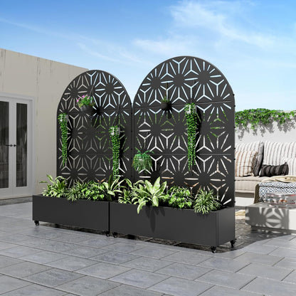 Casaphoria Metal Raised Garden Bed with Trellis and Wheels, 72"x47"x16" Planter Box for Climbing Plants, Vegetables & Vines, Features Drainage Holes and Privacy Screen (Black-Louver) - Colors C
