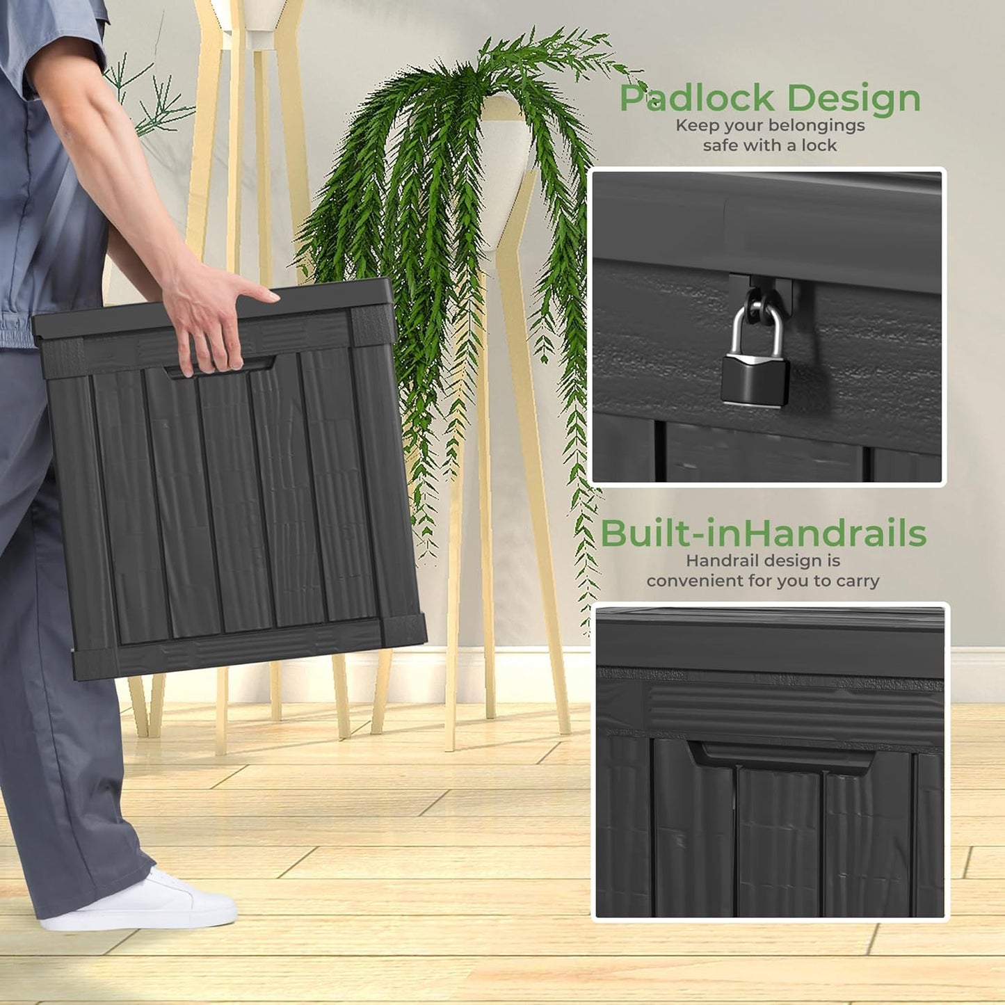 30 Gallon Outdoor Deck Box, Lockable Waterproof Outdoor Storage Boxes For Garden Tools,Indoor Cushions,Accessories Outside Storage Resin Weatherproof Container(Black)