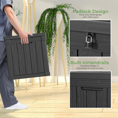 30 Gallon Outdoor Deck Box, Lockable Waterproof Outdoor Storage Boxes For Garden Tools,Indoor Cushions,Accessories Outside Storage Resin Weatherproof Container(Black)