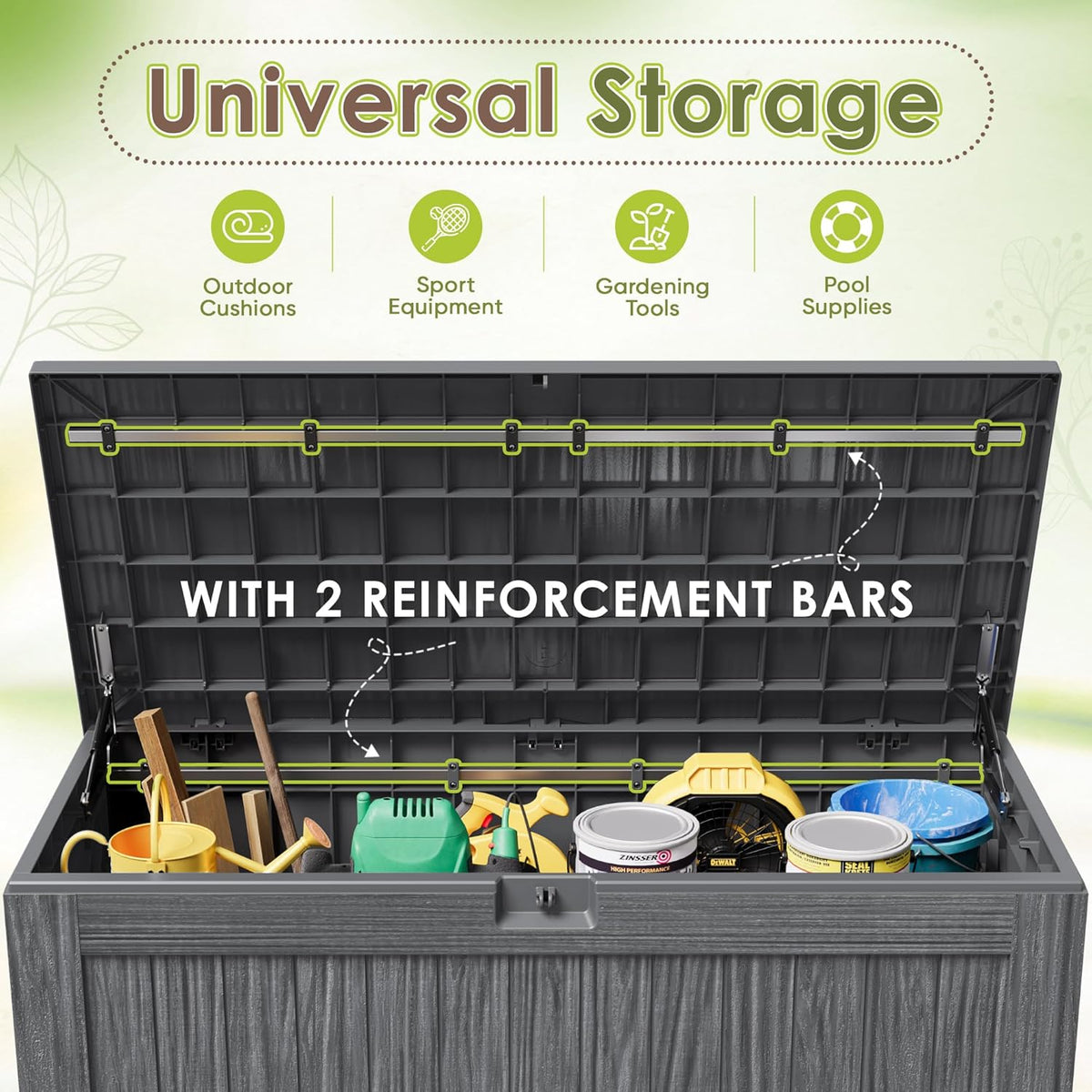 Devoko 100 Gallon Waterproof Large Resin Deck Box Indoor Outdoor Lockable Storage Container for Patio Furniture Cushions Garden Tools (100 Gallon, Black)