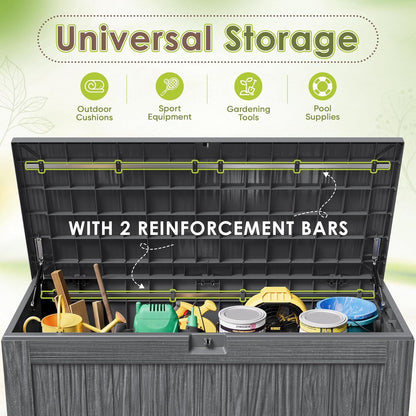 Devoko 100 Gallon Waterproof Large Resin Deck Box Indoor Outdoor Lockable Storage Container for Patio Furniture Cushions Garden Tools (100 Gallon, Black)