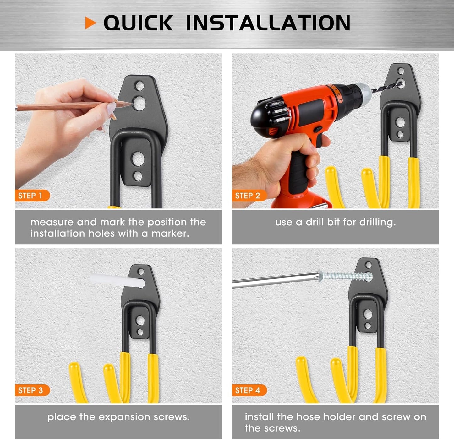 Hose Hanger Wall Mount 2 Pack,Heavy Duty Hose Holder with Screws Metal Hose Hangers for Outside,Hose Rack Suitable for Garage,Garden and Yard
