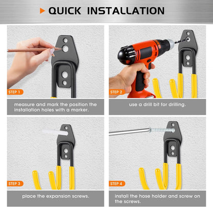 Hose Hanger Wall Mount 2 Pack,Heavy Duty Hose Holder with Screws Metal Hose Hangers for Outside,Hose Rack Suitable for Garage,Garden and Yard