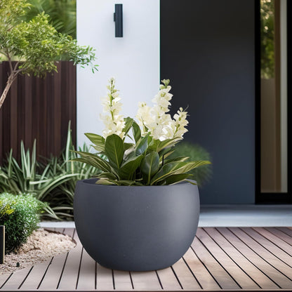 Large Round Bowl Vintage BRN Concrete Planter 19.9" Dia, Outdoor
