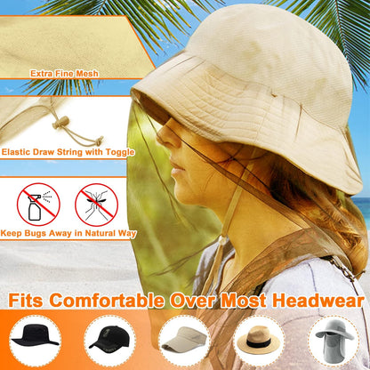 Benvo Mosquito Head Net Mesh, Face Neck Fly Netting Hood from Bugs Gnats Noseeums Screen Net for Any Outdoor Lover- with Carry Bags Fits Most Sizes of Hats Caps (2pcs, Black, Updated Big Net)