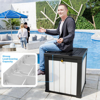 30 Gallon Outdoor Deck Box, Lockable Waterproof Outdoor Storage Boxes For Garden Tools,Indoor Cushions,Accessories Outside Storage Resin Weatherproof Container(Black)