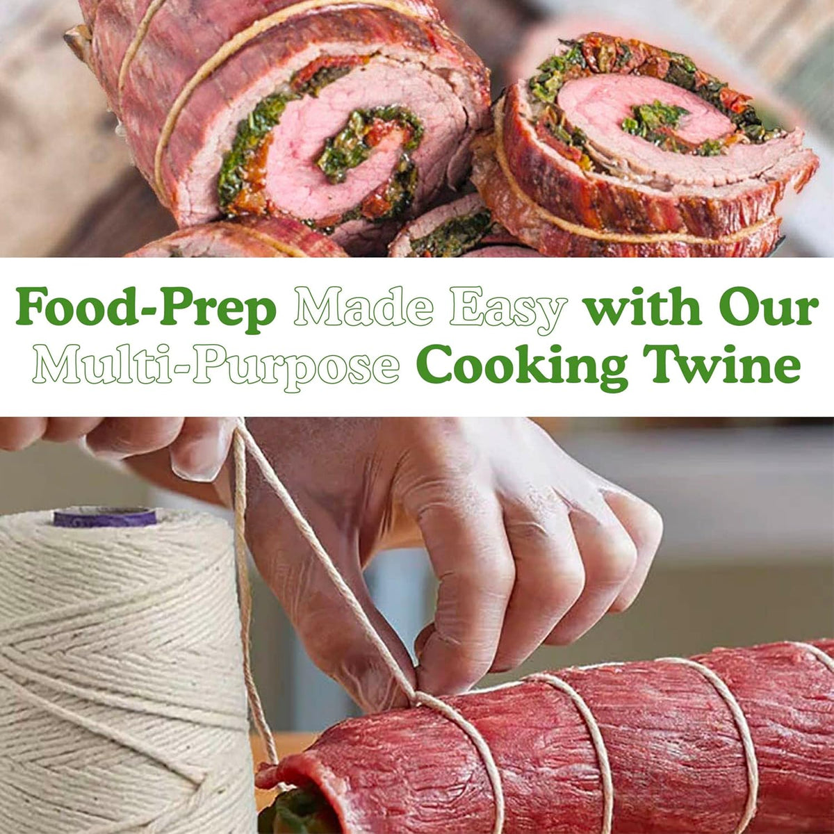 Regency Wraps Butchers Cooking Twine on Holder with Cutter, Heavy Duty, 500ft, 16 Ply, 2.4mm Food-Safe Cotton Kitchen String for Turkey Trussing, Meat Prep, Crafting