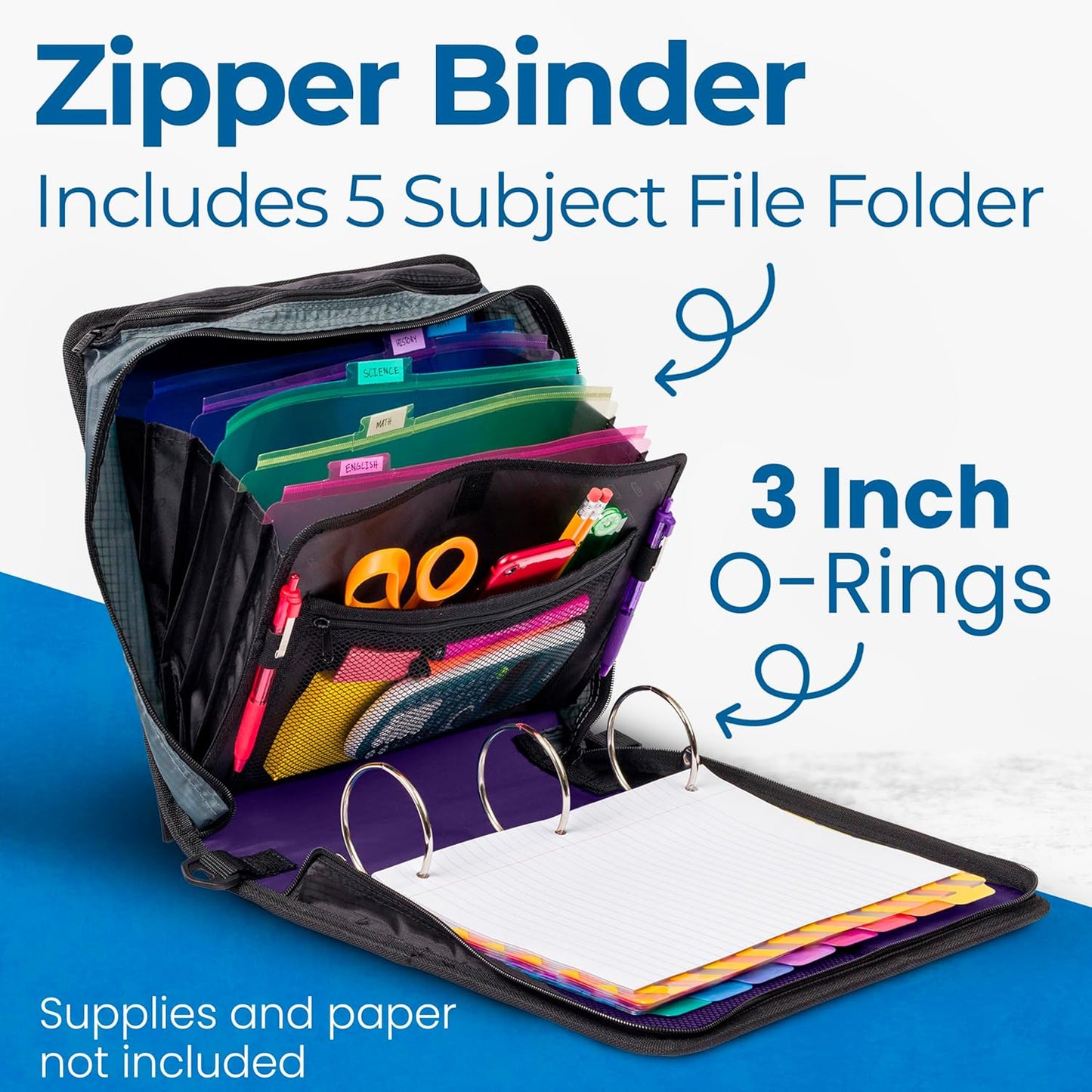 School Zipper Binder | 3-Inch O-Rings | 600-Sheet | D-146 Key Lime