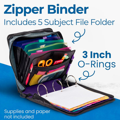 School Zipper Binder | 3-Inch O-Rings | 600-Sheet | D-146 Key Lime