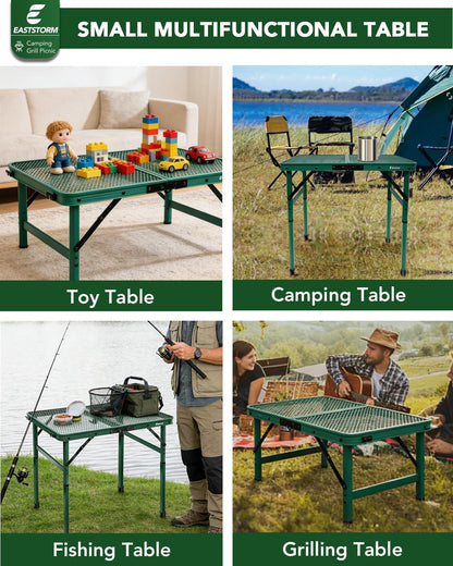 2Ft Small Folding Table with Carry Handle, Camping Table Adjustable Height 10.6–22 in, Black Metal Mesh, Portable & Compact for Outdoor/Indoor,Grill Table, 23.6×15.8 in, 4 lb, 66 lb Capacity