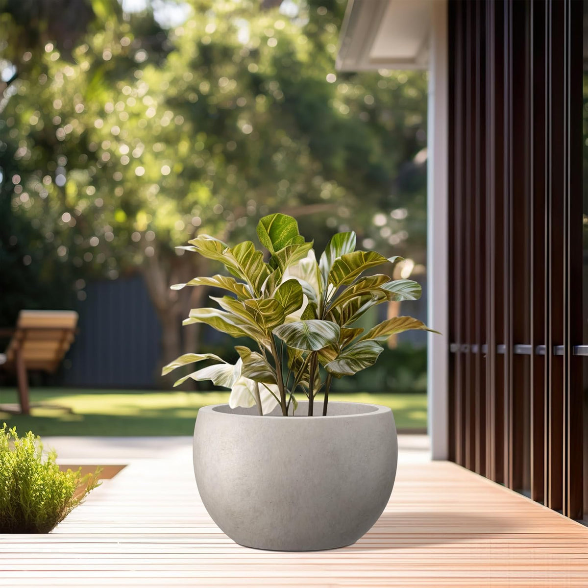 Large Round Bowl Vintage BRN Concrete Planter 19.9" Dia, Outdoor