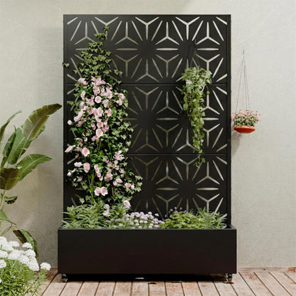 Casaphoria Metal Raised Garden Bed with Trellis and Wheels, 72"x47"x16" Planter Box for Climbing Plants, Vegetables & Vines, Features Drainage Holes and Privacy Screen (Black-Louver) - Colors A