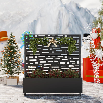 Casaphoria Metal Raised Garden Bed with Trellis and Wheels, 72"x47"x16" Planter Box for Climbing Plants, Vegetables & Vines, Features Drainage Holes and Privacy Screen (Black-Louver) - Colors D