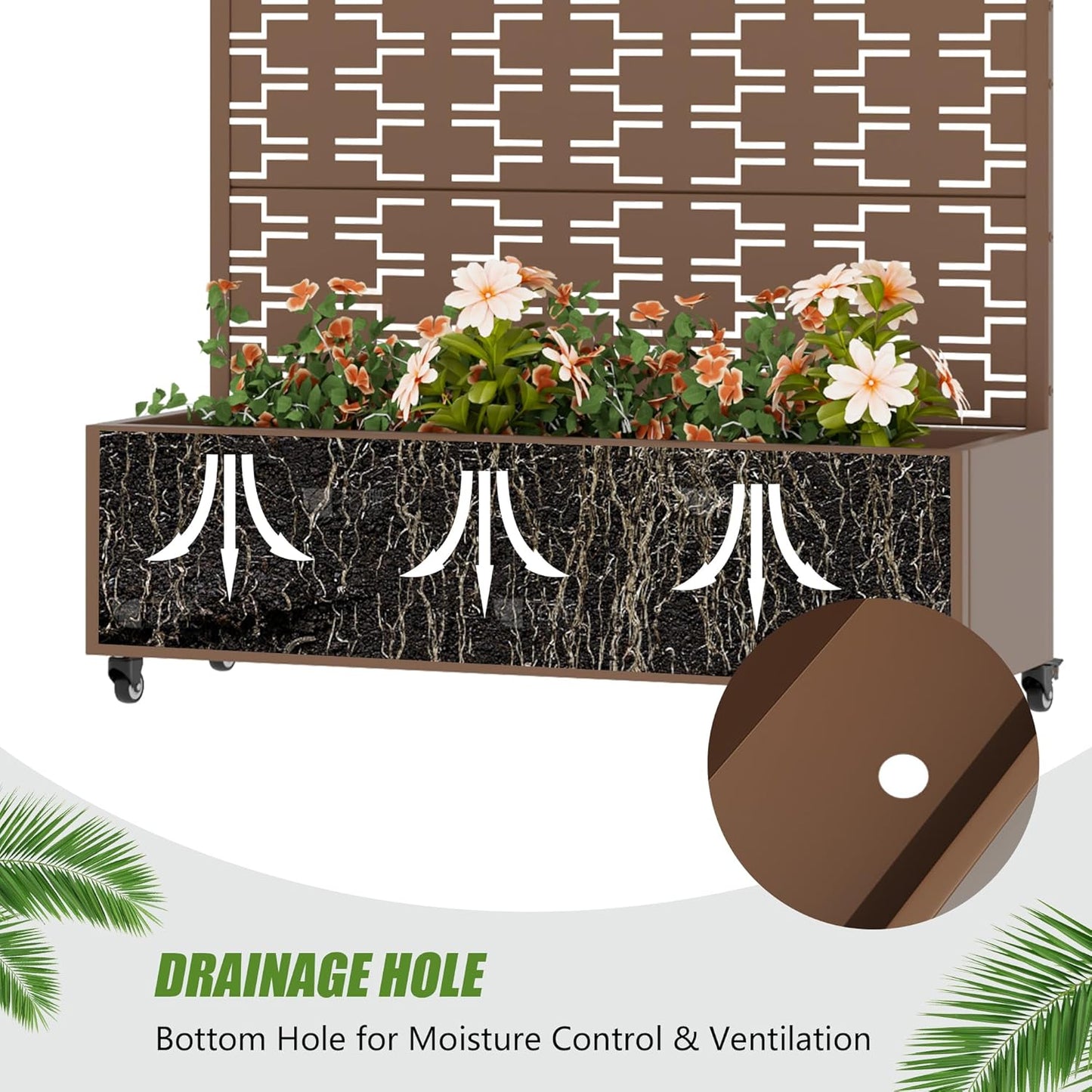 Casaphoria Metal Raised Garden Bed with Trellis and Wheels, 72"x47"x16" Planter Box for Climbing Plants, Vegetables & Vines, Features Drainage Holes and Privacy Screen (Black-Louver) - Colors A