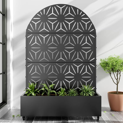 Casaphoria Metal Raised Garden Bed with Trellis and Wheels, 72"x47"x16" Planter Box for Climbing Plants, Vegetables & Vines, Features Drainage Holes and Privacy Screen (Black-Louver) - Colors C