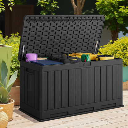 30 Gallon Resin Deck Box Waterproof Outdoor Storage Box for Patio Furniture Pool Accessories Indoor Storage for Cushion Garden Tools (30 Gallon, Black)
