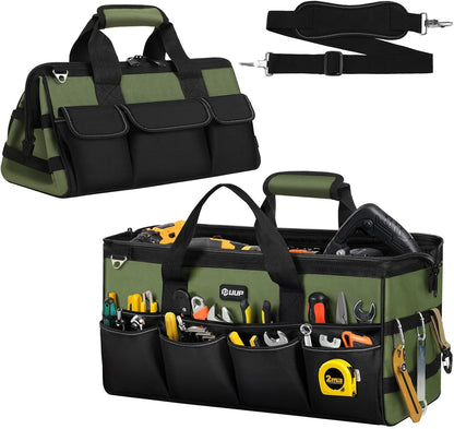 UUP Heavy Duty Tool Bag 15-Inch, 16-Pocket Portable Empty Tool Box Organizer, Big Storage Toolbox Organization, Soft Handle Large Zipper Carrying Toolbag, Father Day Gifts for Him Dad Men, Green