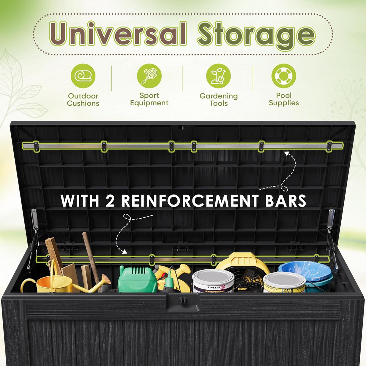 Devoko 100 Gallon Waterproof Large Resin Deck Box Indoor Outdoor Lockable Storage Container for Patio Furniture Cushions Garden Tools (100 Gallon, Black)