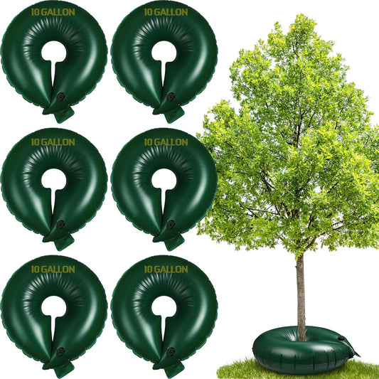 Foaincore 6 Pcs 10 Gallon Heavy Duty Tree Watering Ring PVC Drip Irrigation Deep Tree Root Watering Bag Round Trees Slow Release Water Pouch Planting Drip Irrigation Rings for Gardening Supply(Green)