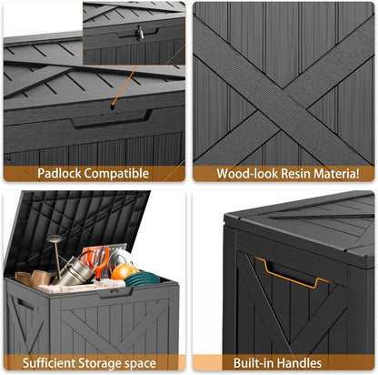 30 Gallon Outdoor Deck Box, Lockable Waterproof Outdoor Storage Boxes For Garden Tools,Indoor Cushions,Accessories Outside Storage Resin Weatherproof Container(Black)