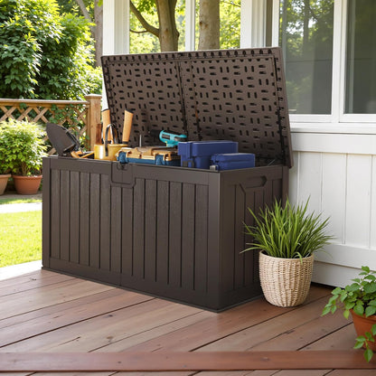 30 Gallon Resin Deck Box Waterproof Outdoor Storage Box for Patio Furniture Pool Accessories Indoor Storage for Cushion Garden Tools (30 Gallon, Black)