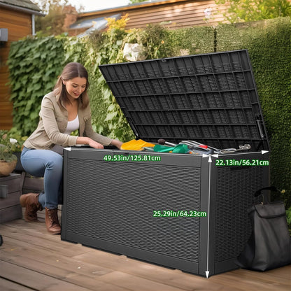 30 Gallon Outdoor Deck Box, Lockable Waterproof Outdoor Storage Boxes For Garden Tools,Indoor Cushions,Accessories Outside Storage Resin Weatherproof Container(Black)