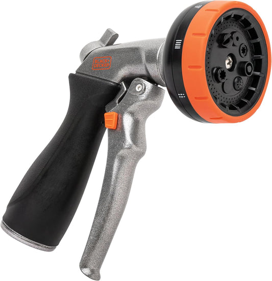 Black + Decker® 8-Pattern Zinc Front Trigger Nozzle – Durable Metal Build, Comfortable Grip, Precision Control BD59378
