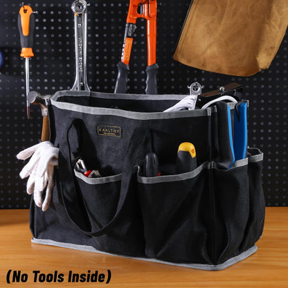 Tool Tote Bag, Heavy Duty 16oz Waxed Canvas Garden Tool Bag | Portable 11-Pocket Tool Storage Bag for Gardener Electrician Contractor Repairman (14"L x 5.5"W x 10.5"H) – Army Green