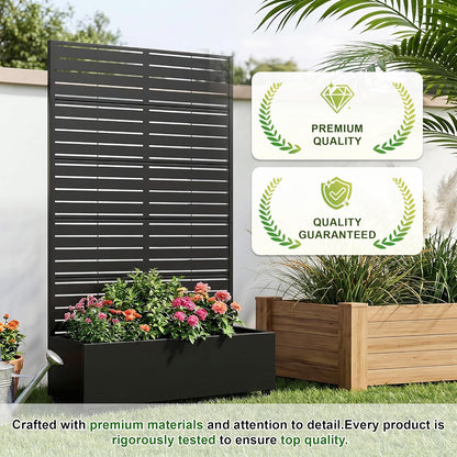 Casaphoria Metal Raised Garden Bed with Trellis and Wheels, 72"x47"x16" Planter Box for Climbing Plants, Vegetables & Vines, Features Drainage Holes and Privacy Screen (Black-Louver) - Colors B