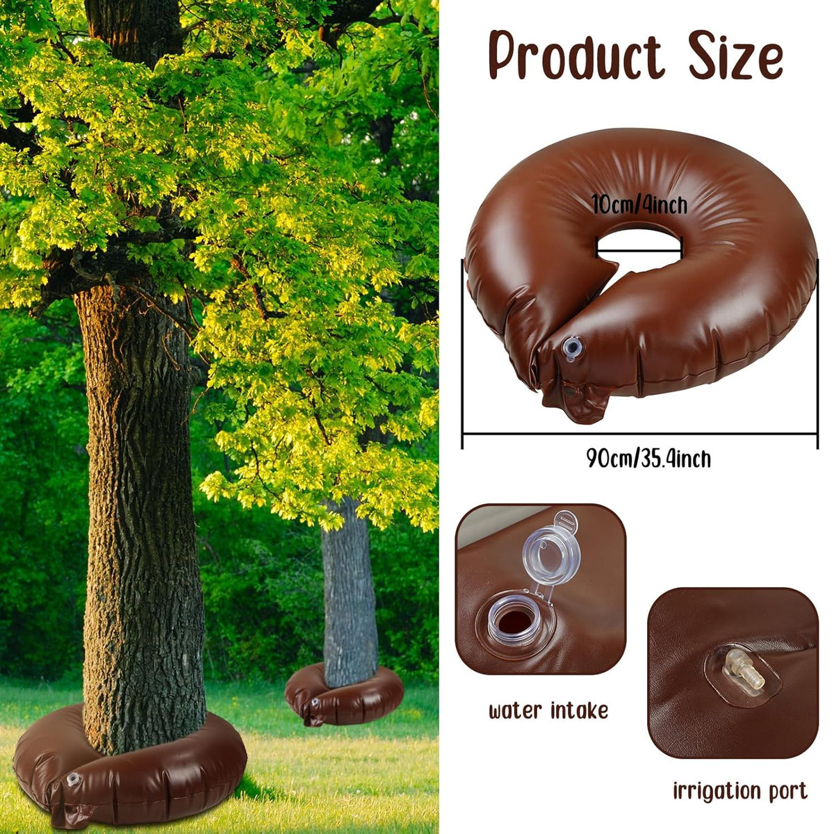 Nuogo 10 Pcs Tree Watering Bag 15 Gallon, Slow Release Watering Ring PVC Planting Water Bag for Trees and Shrub, Automatic Tree Watering System Drip Irrigation Ring, Brown, 35.4 x 35.4 Inch