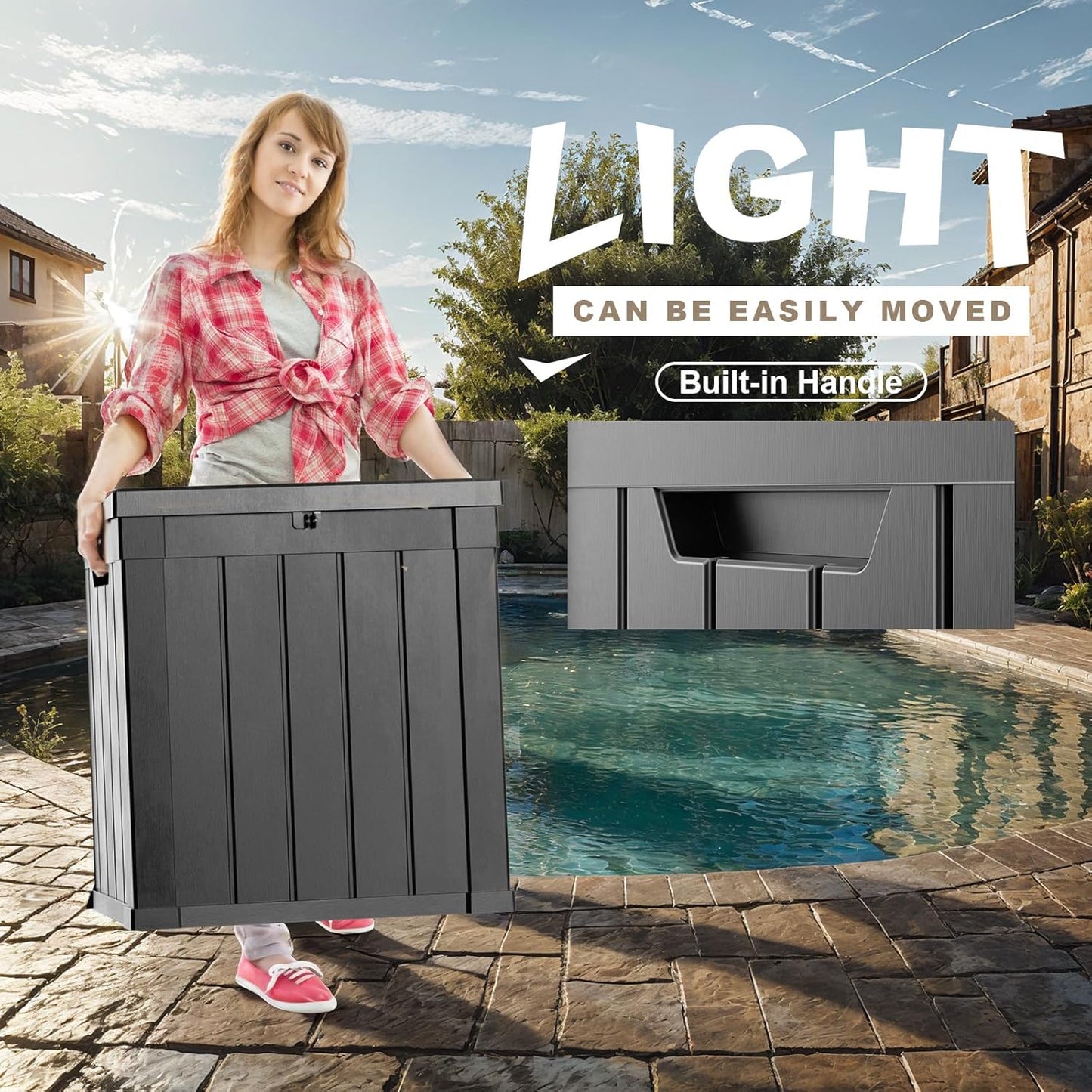 30 Gallon Outdoor Deck Box, Lockable Waterproof Outdoor Storage Boxes For Garden Tools,Indoor Cushions,Accessories Outside Storage Resin Weatherproof Container(Black)