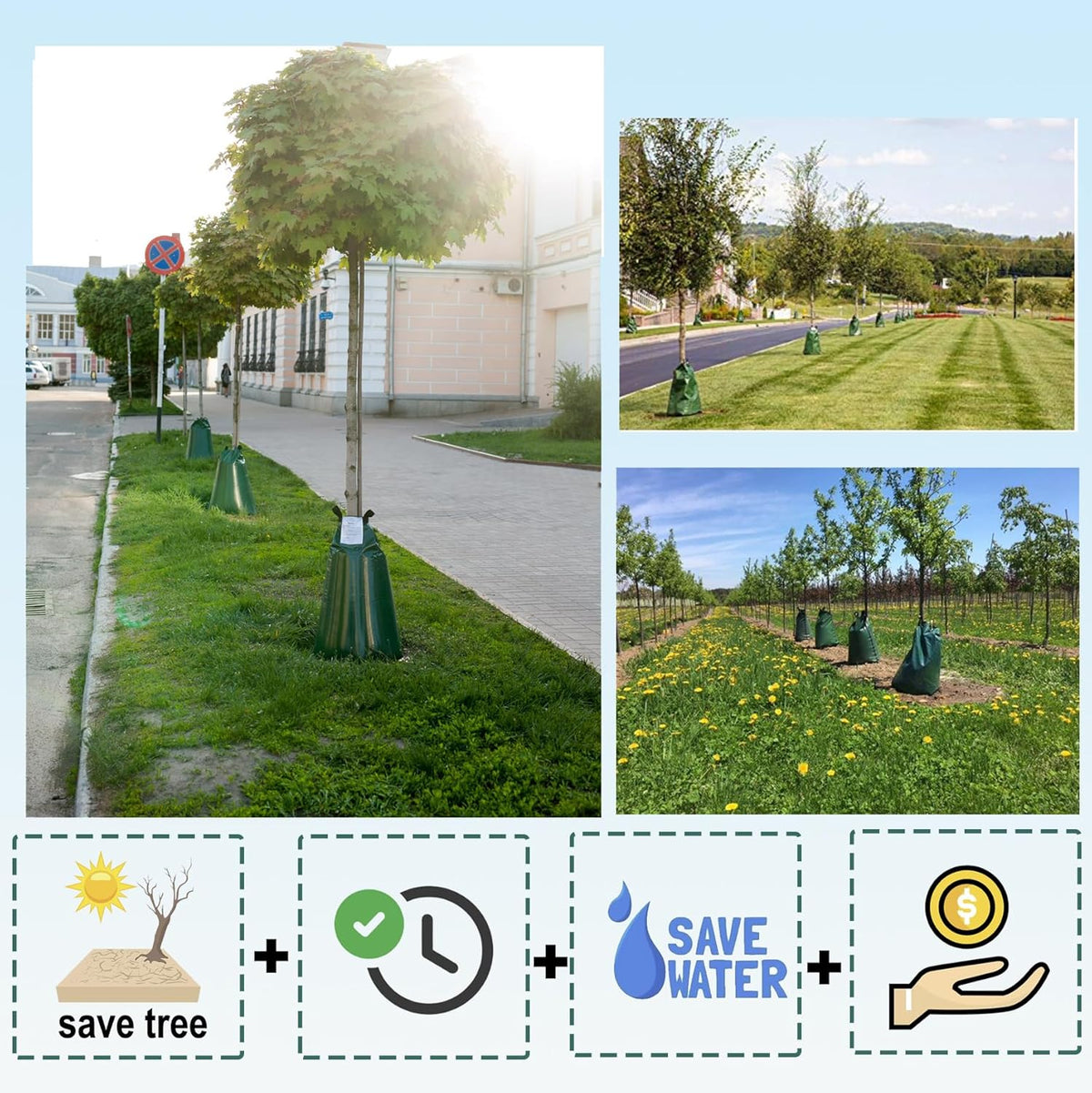 20gal Tree Watering Ring with Coconut Fiber Mulch Ring, Deep Root&Slow Release&Automatic Drip Irrigation Watering System for Trees and shrubs (2*Watering Ring +2* Mulch Mat)