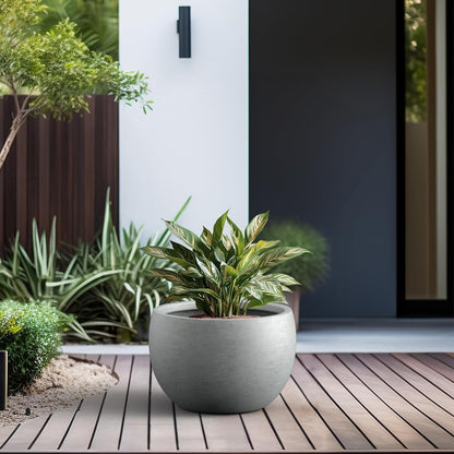 Large Round Bowl Vintage BRN Concrete Planter 19.9" Dia, Outdoor