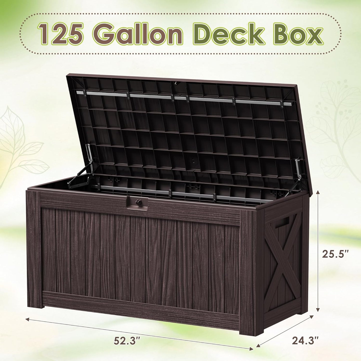 Devoko 100 Gallon Waterproof Large Resin Deck Box Indoor Outdoor Lockable Storage Container for Patio Furniture Cushions Garden Tools (100 Gallon, Black)