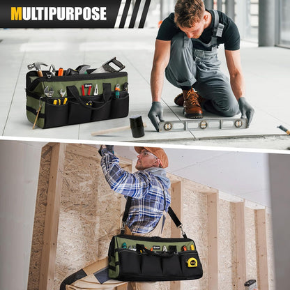 UUP Heavy Duty Tool Bag 15-Inch, 16-Pocket Portable Empty Tool Box Organizer, Big Storage Toolbox Organization, Soft Handle Large Zipper Carrying Toolbag, Father Day Gifts for Him Dad Men, Green