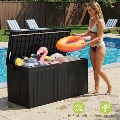 Devoko 100 Gallon Waterproof Large Resin Deck Box Indoor Outdoor Lockable Storage Container for Patio Furniture Cushions Garden Tools (100 Gallon, Black)