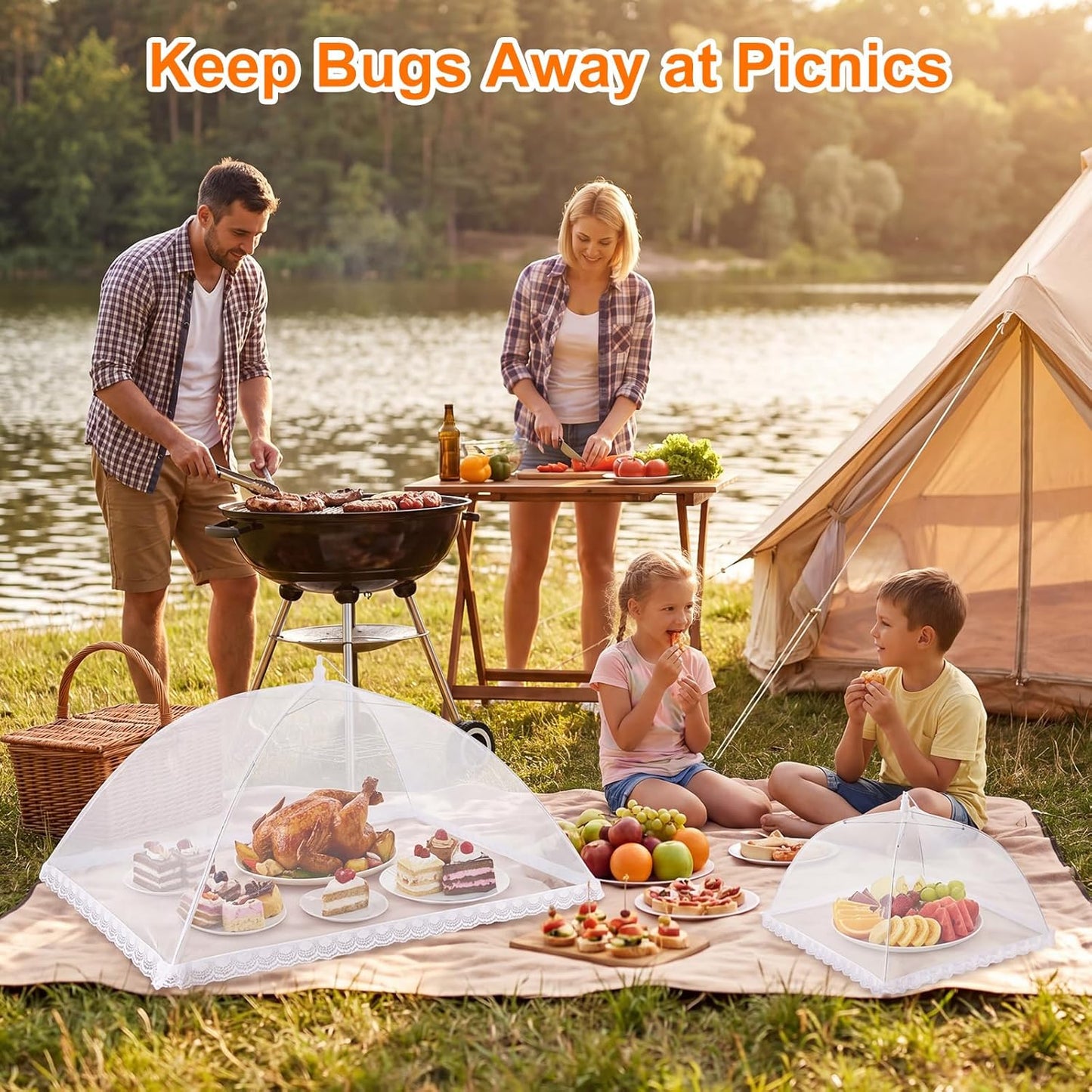 8 Pack 2 Size Mesh Food Covers for Outside, 2 Jumbo and 6 Large Cake Cover Net for Indoor/Outdoor, Picnic Accessories Fruit Cover Tent Keeping Out Flies Bugs Mosquitos