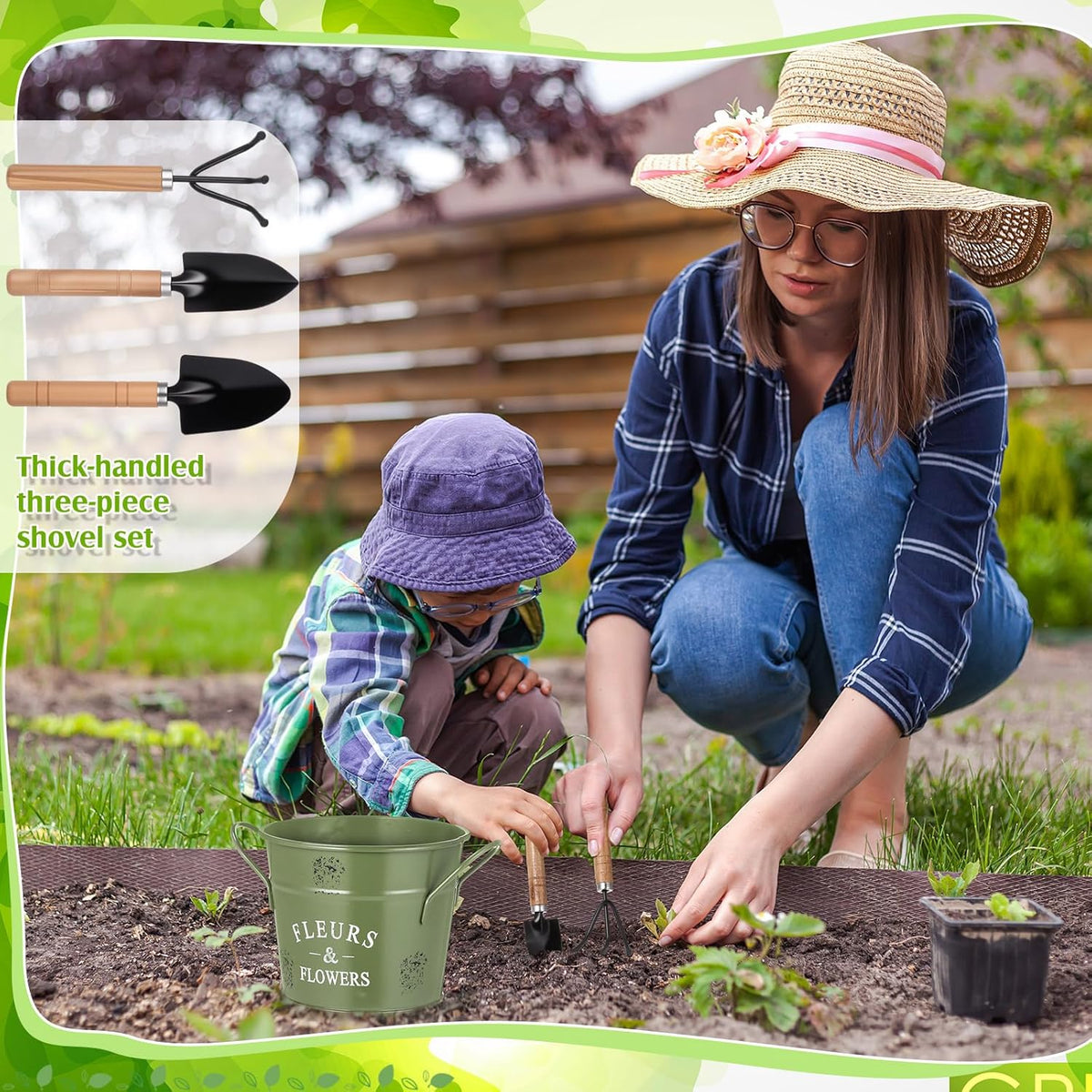 Tarpop Garden Tool Set Christmas Plant Whisperer Gardening Gifts for Women, 7 Pcs Vegetable Planting Tool Kit Cap Canvas Apron Gloves Soil Scoop Transplant Trowel Cultivator Flower Tub(Green)