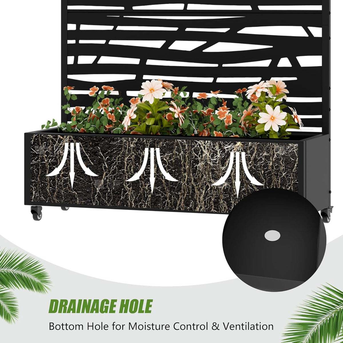 Casaphoria Metal Raised Garden Bed with Trellis and Wheels, 72"x47"x16" Planter Box for Climbing Plants, Vegetables & Vines, Features Drainage Holes and Privacy Screen (Black-Louver) - Colors A