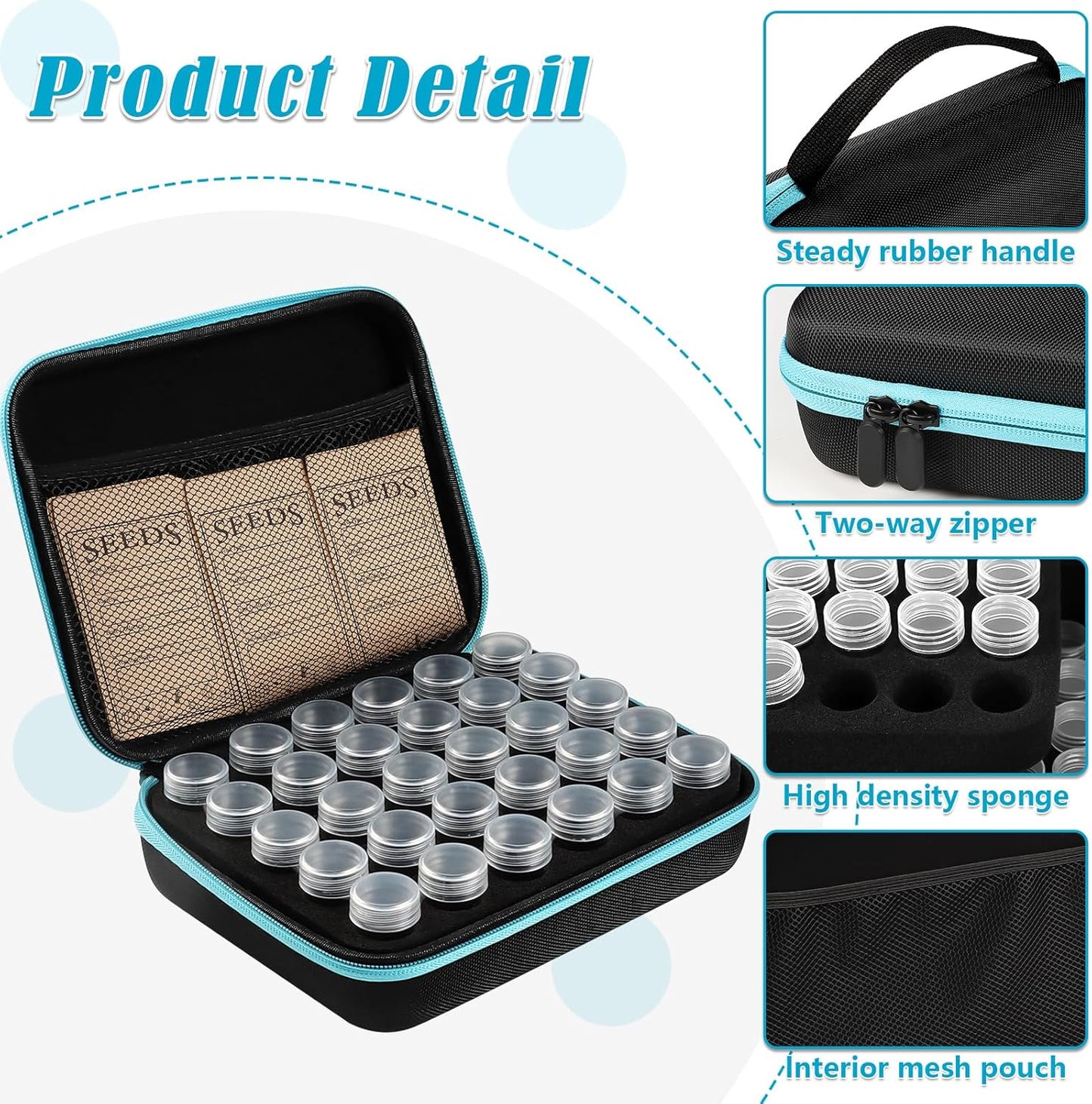 60 Slots Seed Storage Organizer with 20 Seed Envelopes, Sturdy Seed Organizer Storage Box with Zipper Bag Label Stickers(Seeds not Included), Seed Storage Container for Flower Plants Garden