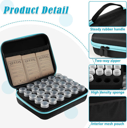 60 Slots Seed Storage Organizer with 20 Seed Envelopes, Sturdy Seed Organizer Storage Box with Zipper Bag Label Stickers(Seeds not Included), Seed Storage Container for Flower Plants Garden