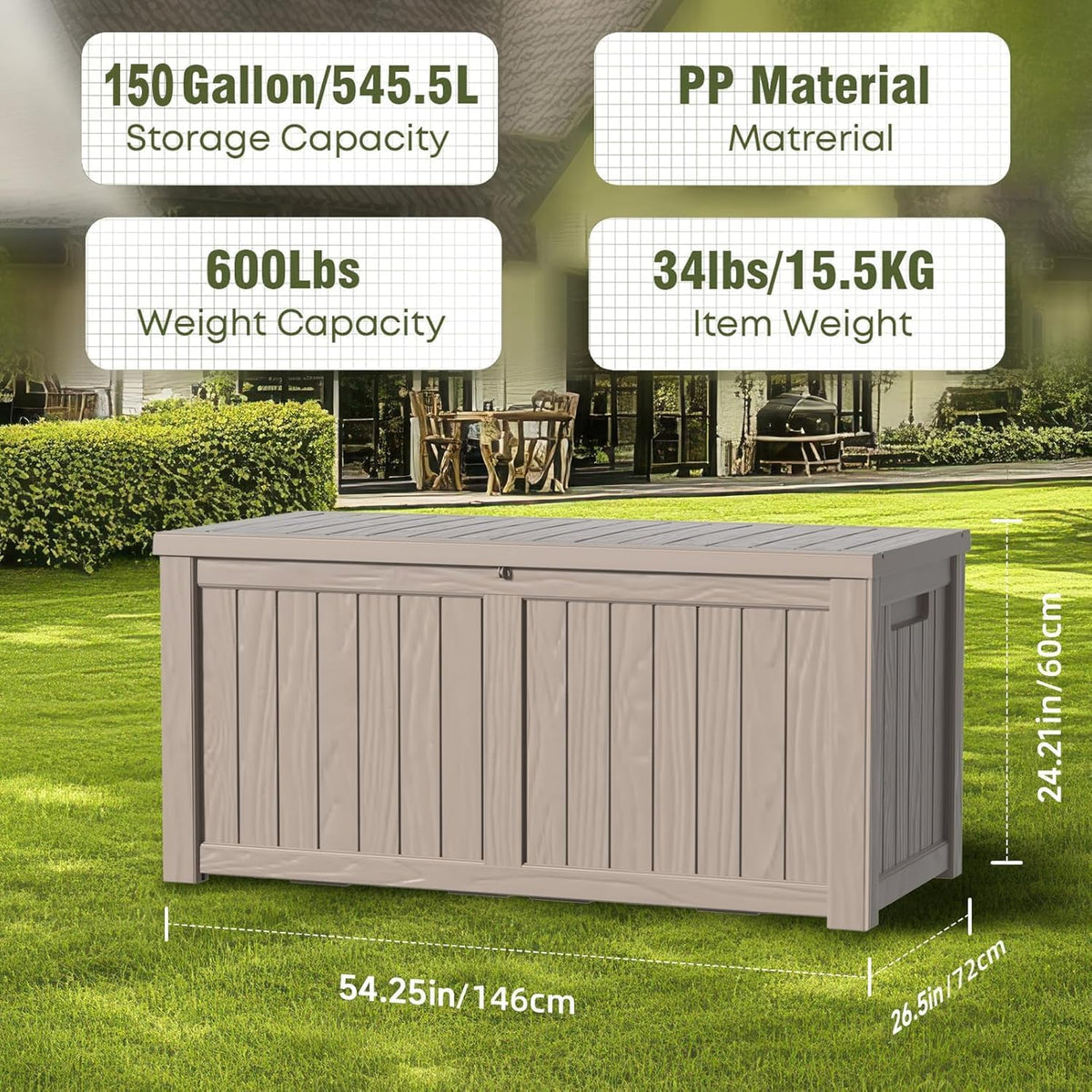 30 Gallon Outdoor Deck Box, Lockable Waterproof Outdoor Storage Boxes For Garden Tools,Indoor Cushions,Accessories Outside Storage Resin Weatherproof Container(Black)