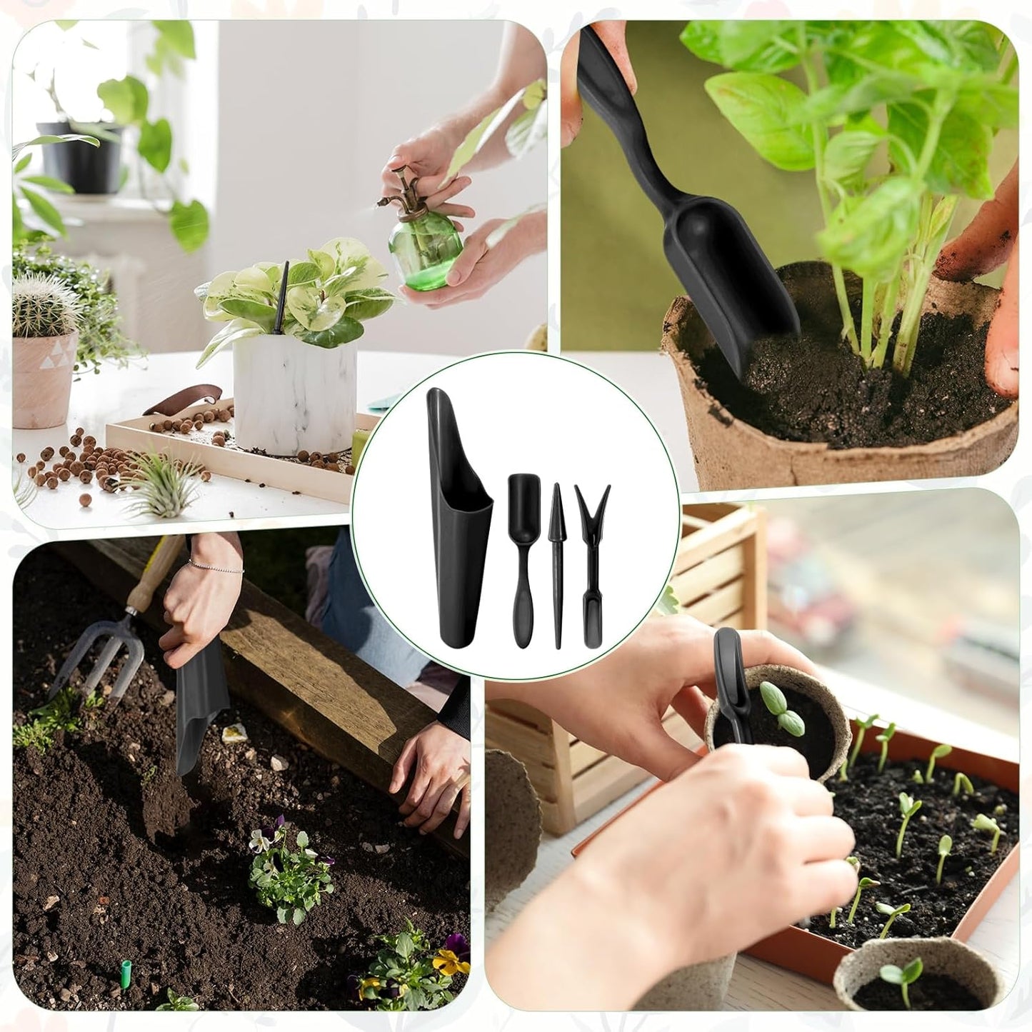 M METERXITY 1-Set Garden Shovel Hand Tools Transplanting Succulent Cultivation Digging Scoops Kits, Plastic Mini Garden Tool Set for Bonsai Potting/Flower Planting [Pink]