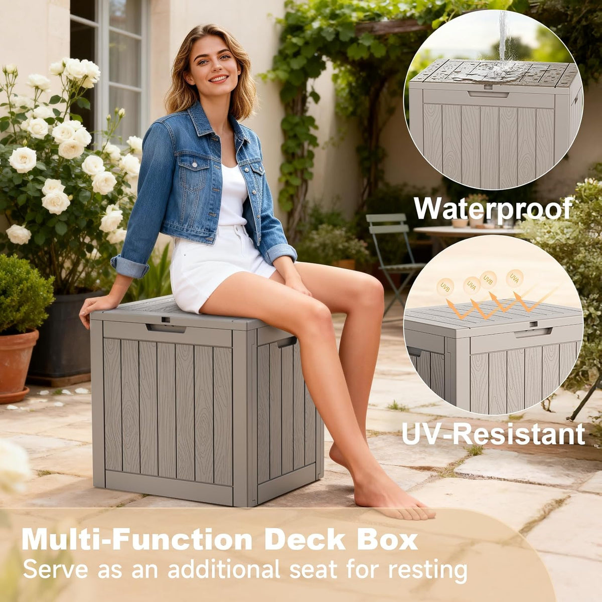 30 Gallon Outdoor Deck Box, Lockable Waterproof Outdoor Storage Boxes For Garden Tools,Indoor Cushions,Accessories Outside Storage Resin Weatherproof Container(Black)